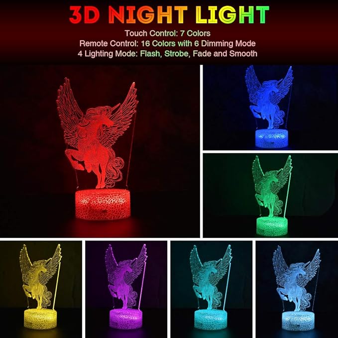 LETOUR Night Light for Kids Horse 3D Night Light Porpoise Illusion Lamp with Remote Control 16 Color Changing Xmas Halloween Birthday Gift for Child Baby Boy,valentines day gifts for kids - LeafyLoom