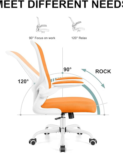 Ergonomic Office Chair, Lumbar Support Desk Chair with Flip-up Armrest and Breathable Mesh, Height Adjustable Swivel Office Chair Orange - LeafyLoom