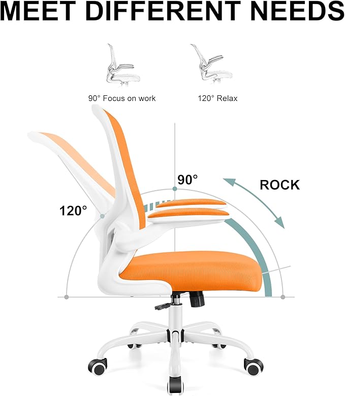 Ergonomic Office Chair, Lumbar Support Desk Chair with Flip-up Armrest and Breathable Mesh, Height Adjustable Swivel Office Chair Orange - LeafyLoom