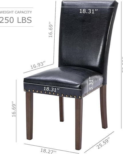 COLAMY Upholstered Parsons Dining Chairs Set of 6, PU Leather Dining Room Kitchen Side Chair with Nailhead Trim and Wood Legs - Black - LeafyLoom