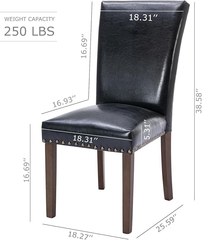 COLAMY Upholstered Parsons Dining Chairs Set of 6, PU Leather Dining Room Kitchen Side Chair with Nailhead Trim and Wood Legs - Black - LeafyLoom