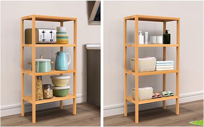 4 Tier Bamboo Shelf, Freestanding Book Shelf Bookcase Storage Rack for Bathroom Kitchen Living Room - LeafyLoom