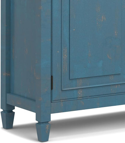 SIMPLIHOME Connaught SOLID WOOD Wide Traditional Storage Cabinet for The Living, Entryway and Family Room, 40 inch, Distressed Coastal Blue - LeafyLoom
