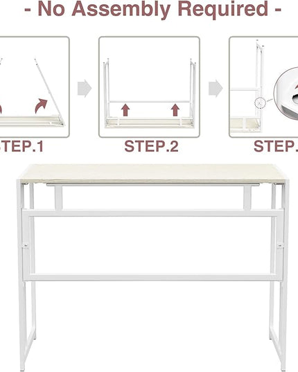 Folding Desk 40'' Computer Desk for Home Office, No Assembly Office Desk Foldable Simple Study Writing Desk Table for Small Spaces(Beige, White) - LeafyLoom