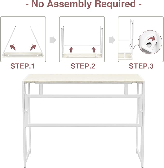 Folding Desk 40'' Computer Desk for Home Office, No Assembly Office Desk Foldable Simple Study Writing Desk Table for Small Spaces(Beige, White) - LeafyLoom