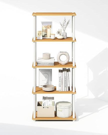 Furinno Turn-N-Tube 5-Tier Multipurpose Compact Display Rack, Shelving Unit, Bookcase, Beech/White - LeafyLoom