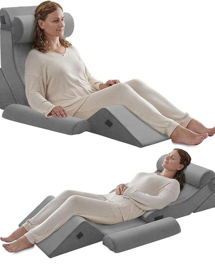 Axelrod 6PCS Orthopedic Bed Wedge Pillow Set, Post Surgery Foam for Back, Neck & Leg Pain Relief Comfortable & Adjustable Ortho Pillows- Anti Snoring, Heartburn, Acid Reflux & GERD Sleeping Light Grey - LeafyLoom