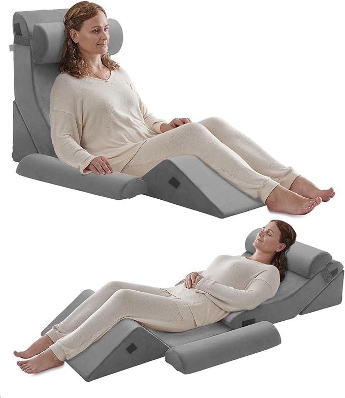 Axelrod 6PCS Orthopedic Bed Wedge Pillow Set, Post Surgery Foam for Back, Neck & Leg Pain Relief Comfortable & Adjustable Ortho Pillows- Anti Snoring, Heartburn, Acid Reflux & GERD Sleeping Light Grey - LeafyLoom