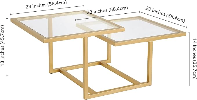 Henn&Hart 43" Wide Square Coffee Table in Brass, Modern coffee tables for living room, studio apartment essentials - LeafyLoom
