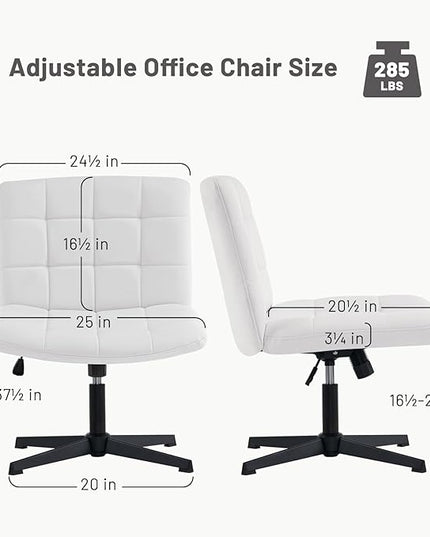 Furniliving Office Desk Chair No Wheels, Criss Cross Legged Office Desk Chair Height Armless Adjustable Wide Home Chair with Mid Back PU-Padded Swivel Accent Vanity Chairs,White - LeafyLoom