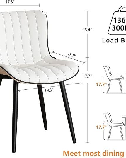 YOUNUOKE White Dining Chairs Set of 2 Upholstered Mid Century Modern Kitchen Chair Armless Faux Leather Accent Guest Chair with Back Metal Legs for Living Reception Waiting Room Bedrooms - LeafyLoom