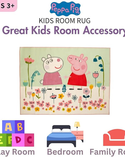 Franco Peppa Pig & Suzie Kids Room Non Slip Area Rug, 69 in x 52 in, (Official Licensed Official Product) - LeafyLoom