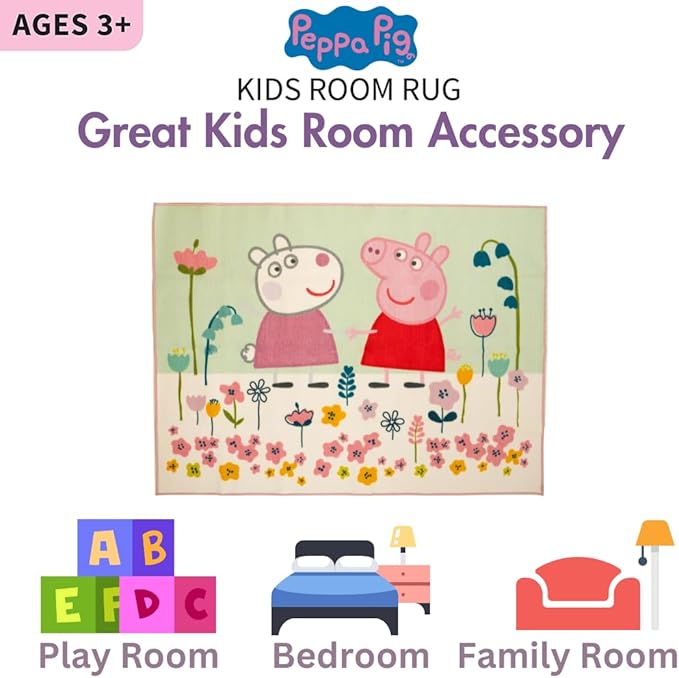 Franco Peppa Pig & Suzie Kids Room Non Slip Area Rug, 69 in x 52 in, (Official Licensed Official Product) - LeafyLoom