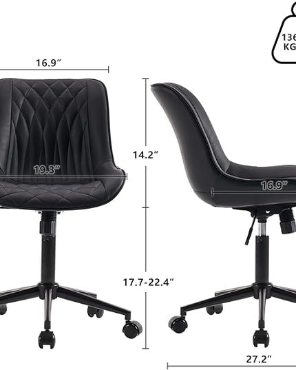 YOUNIKE Desk Chair with Wheels Armless Office Chair Swivel Rolling Task Chair with Back Upholstered Faux Leather Computer Chair Height Adjustable Modern Ergonomic Seat, Loads 300 lbs, Black - LeafyLoom