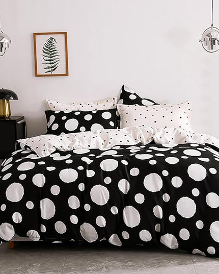 White Polka Dots Comforter King Black White Dots Print Reversible Gingham King Bedding Comforter Set Boys Girls Black White Bed Sets Soft 3Pcs King Comforter Sets - LeafyLoom