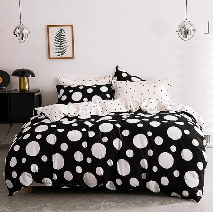 White Polka Dots Comforter Full Black White Dots Print Reversible Gingham Full Bedding Comforter Set Boys Girls Black White Bed Sets Soft 3Pcs Full Comforter Sets - LeafyLoom