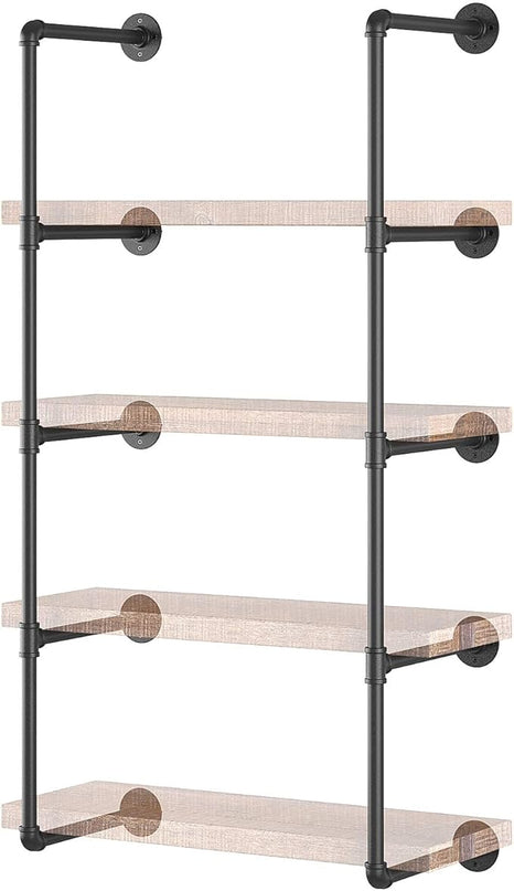 Yuanshikj 2Pc (56" Tall 12" deep,3/4") Industrial Wall Mount Iron Pipe Shelf Shelves Shelving Bracket Vintage Retro Black DIY Bookshelf Storage Office Room Kitchen (5Tier Hardware Only) - LeafyLoom