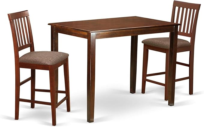 East West Furniture YAVN3-MAH-C 3 Piece Kitchen Counter Height Dining Table Set Contains a Rectangle Dining Room Table and 2 Linen Fabric Upholstered Chairs, 30x48 Inch, Mahogany - LeafyLoom