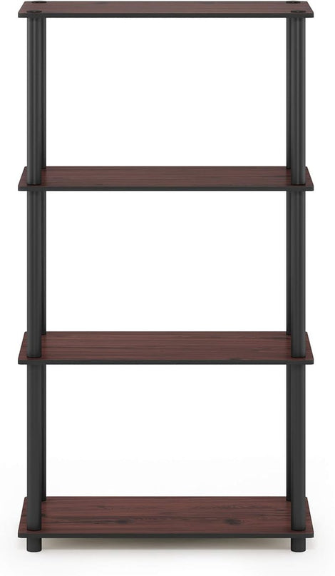 Furinno Turn-N-Tube 4-Tier Multipurpose Shelf Display Rack, Round Tubes, Dark Cherry/Black - LeafyLoom