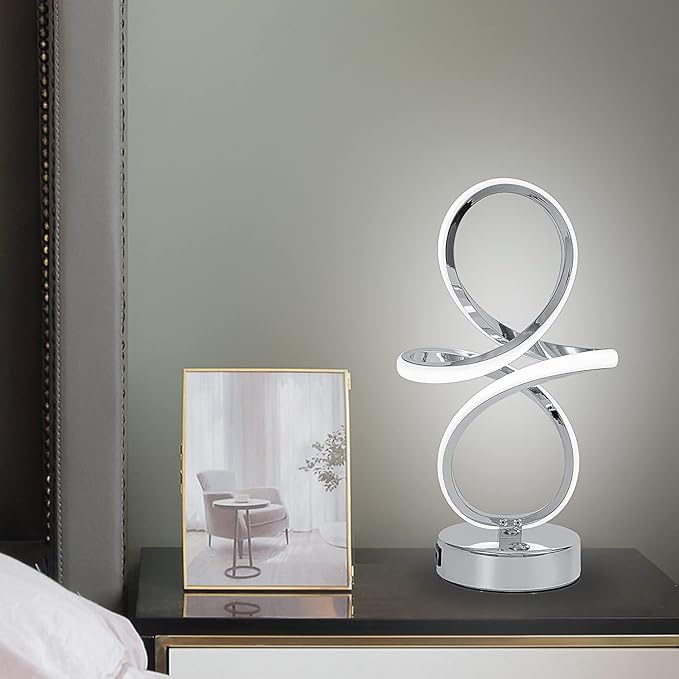 Modern LED Table Lamp, 24W Dimmable Touch Control Desk Lamp Reading Light with 1 USB Charging Ports, 3 Colors, LED Lamp Minimalist Style for Living Room Office Decor Lights - Silver - LeafyLoom