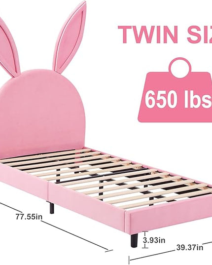 VECELO Kids Twin bed Frame with Upholstered Headboard, Princess Beds for Girls, 12 Wooden Slats Support, No Boxing Spring Needed - LeafyLoom