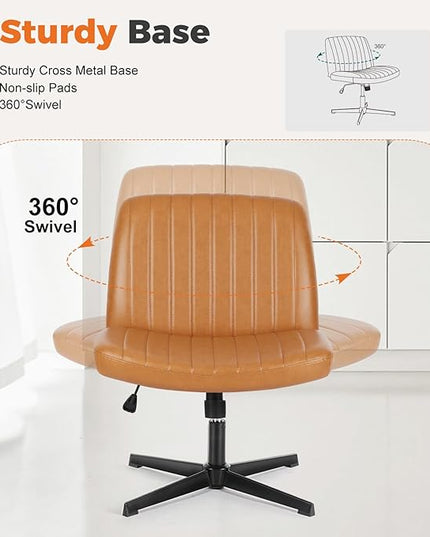 Sweetcrispy Cross Legged Office Chair, Criss Cross Chair Armless Wide Desk Chair No Wheels, Adjustable Swivel Home Office Vanity Chair - LeafyLoom