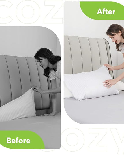 OasisSpace Bed Wedge Pillow for Headboard Gap, Queen Size (60"x10"x6") Mattress Wedge Gap Filler, Memory Foam Triangle Sleepong Pillow with Side Pockets to Fill 0-7" Gap Between Headboard and Mattress - LeafyLoom