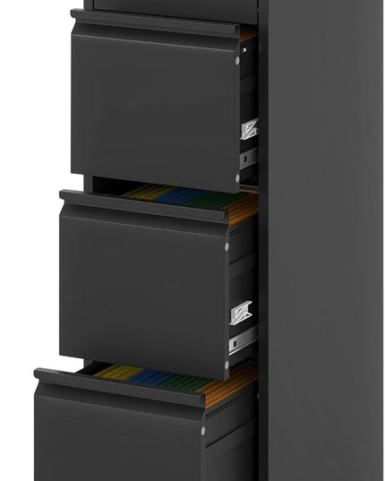 5 Drawer Vertical File Cabinet with Lock, File Cabinet for Home Office, Locking File Cabinet Hanging Files for A4/ Legal/Letter(Require Assembly, Black) - LeafyLoom