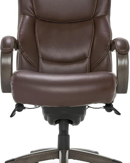 La-Z-Boy Delano Big & Tall Executive Office Chair | High Back Ergonomic Lumbar Support, Bonded Leather, Brown with Weathered Gray Wood | - LeafyLoom
