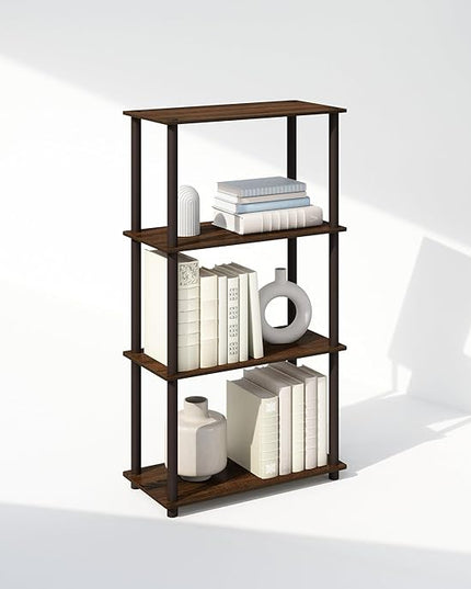 Furinno Turn-N-Tube 4-Tier Multipurpose Shelf Display Rack, Shelving Unit, Bookcase, Walnut/Brown - LeafyLoom