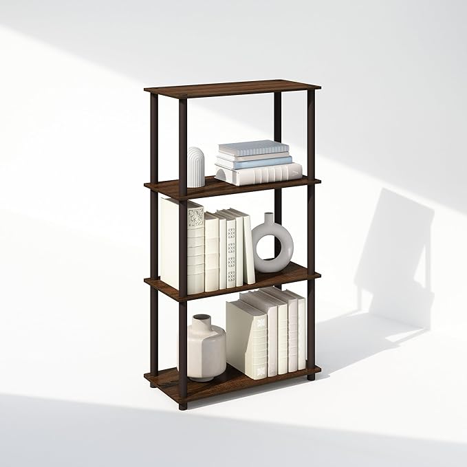 Furinno Turn-N-Tube 4-Tier Multipurpose Shelf Display Rack, Shelving Unit, Bookcase, Walnut/Brown - LeafyLoom