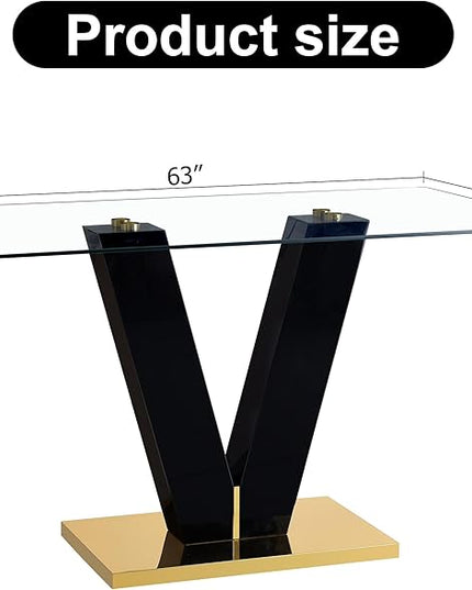 NicBex Large Modern Minimalist Rectangular Glass Dining Table for 6-8 with 0.4" Tempered Glass Tabletop and MDF Slab V-Shaped Bracket for Kitchen Dining Living Banquet Hall, Transparent - LeafyLoom