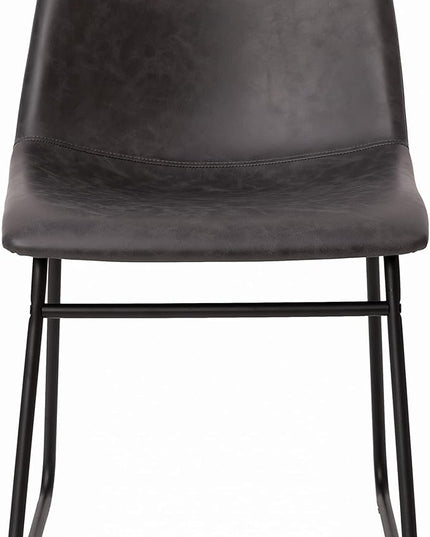 Flash Furniture Butler 18 Inch Commercial Grade LeatherSoft Dining Table Height Chair, Mid-Back Black Sled Base with Dark Gray LeatherSoft Upholstery, Set of 2 - LeafyLoom