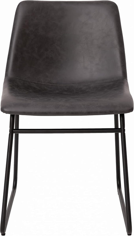 Flash Furniture Butler 18 Inch Commercial Grade LeatherSoft Dining Table Height Chair, Mid-Back Black Sled Base with Dark Gray LeatherSoft Upholstery, Set of 2 - LeafyLoom