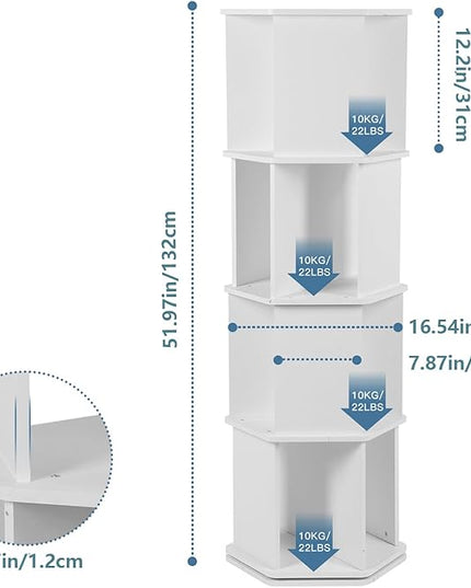4 Tier Rotating Bookshelf, Wooden Spinning Bookshelf Tower, 360 Display Revolving Bookshelf Floor Standing Corner Narrow Revolving Bookcase for Living Room, Bedroom, White - LeafyLoom