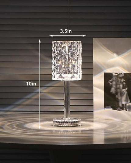 Portable Crystal Table Lamp,Acrylic Cordless LED Desk Lamp with Touch Control, 3 Color Touch Control Rechargeable Lamp, Night Light, Bedside Lamp,Dining Room Lamp (3 Color Crystal Lamp) - LeafyLoom