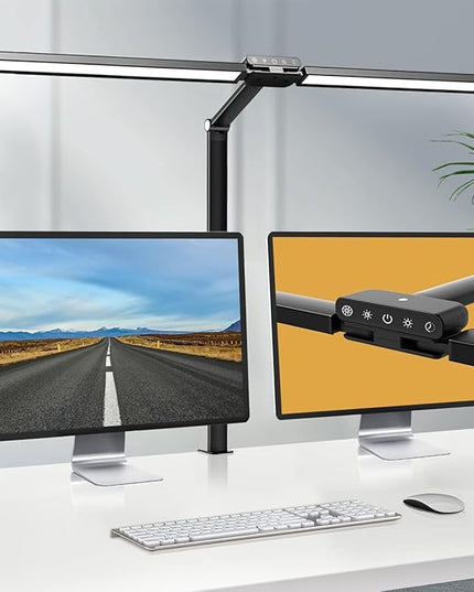 Hapfish LED Desk Lamps for Home Office, 24W Double Head Clip on Desk Light Bar with Light Sensor Function, 5 Color Modes and 5 Dimmable, Eye Protection Clamp Lamp for Monitor Studio Reading Study - LeafyLoom