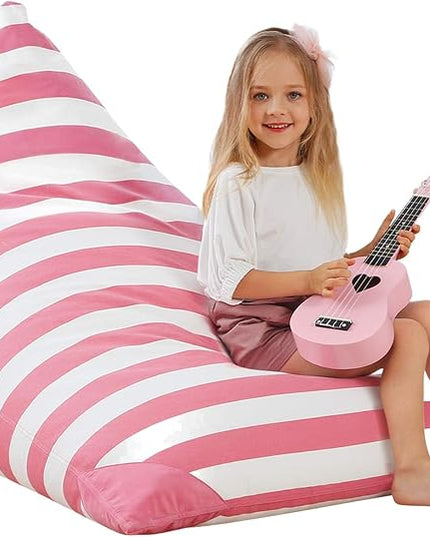 Aubliss Stuffed Animal Storage Bean Bag Chairs Cover, 50"x 35" Extra Large Bean Bags Chair for Kids & Adults, Beanbag Toy Storage for Boys Girls - Premium Cotton Canvas Pink Stripe - LeafyLoom