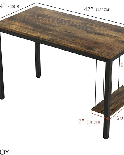 Computer Desk 47" Writing Desk Study Table with CPU Storage Shelf for Home Office, Workstation, Office, Gaming Room- Sturdy Stable Black Metal Frame, Rustic Brown - LeafyLoom