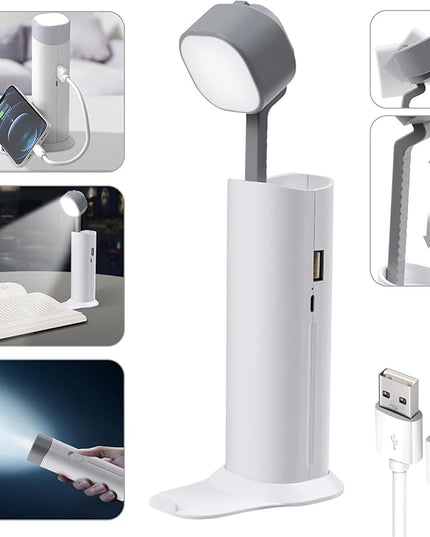 Small Desk Lamp, Mini Table Lamps for Home Office, Portable LED Flashlight/Book Light with USB Charging Port (5000MAH), Night Reading Light with Phone Holder/Eye Caring 3-Brightness Mode - LeafyLoom