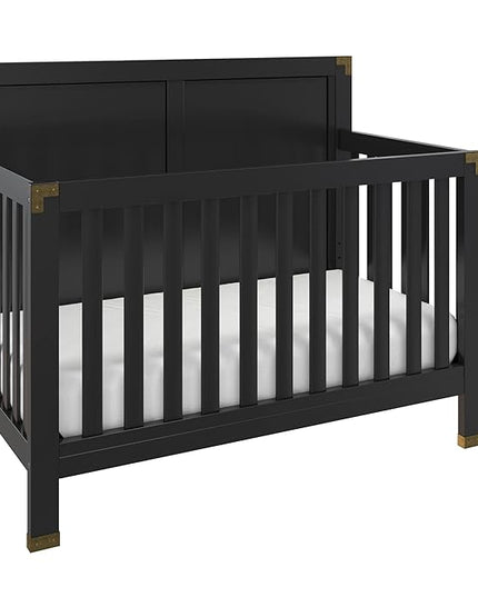 Baby Relax Miles 5-in-1 Convertible Crib, Solid Pine Wood, Black - LeafyLoom