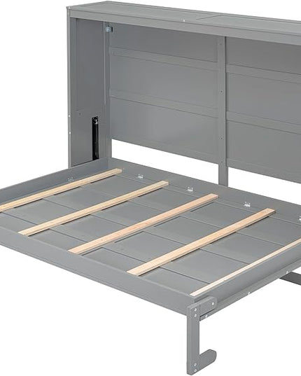 Merax ModernMurphy Cabinet Bed, Solid Wood Wall Platform Bed/No Box Spring Needed/Easy Assemble/Full,Gray - LeafyLoom