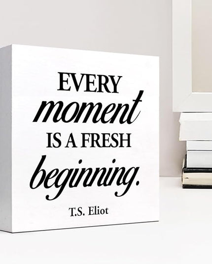 Positive Wood Box Sign Desk Decor,Every Moment is a Fresh Beginning Wood Plaque Signs,Rusti Inspirational Wooden Block Sign Decor for Home Office Shelf Desk Table Decoration C1067 - LeafyLoom