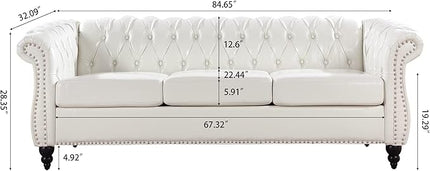 3-Seaters Living Room Clasic Chesterfield Sofa Couch Button Tufted PU Leather Upholstered Sofa&Couch with Luxury Roller Armrest Soild Wood Legs Movable Cushions & Nailhead Decor - LeafyLoom