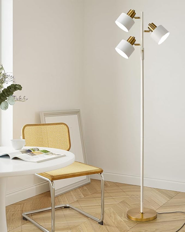 OYEARS Floor Lamp for Living Room Bright Lighting Tall Modern Industrial Vintage Standing Corner Lamps LED Metal Light Office Bedroom Study Gold Black White Matte Accent (3-Light, White) - LeafyLoom