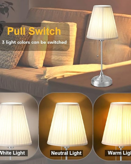 LED Metal Table Lamp,Fabric Shade Desk Lamp,3 Color Bedside Lamp,Built-in bulb,Night Light for Kids Nursery,Dining Room Lamp - LeafyLoom