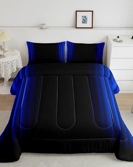 Geometric Abstract Ombre Comforter Set Kids Teens Dark Blue and Black Striped Bedding Bed Set Decor Modern Fashion Comforter Inner Fill Bedroom Collection 3Pcs King Size - LeafyLoom