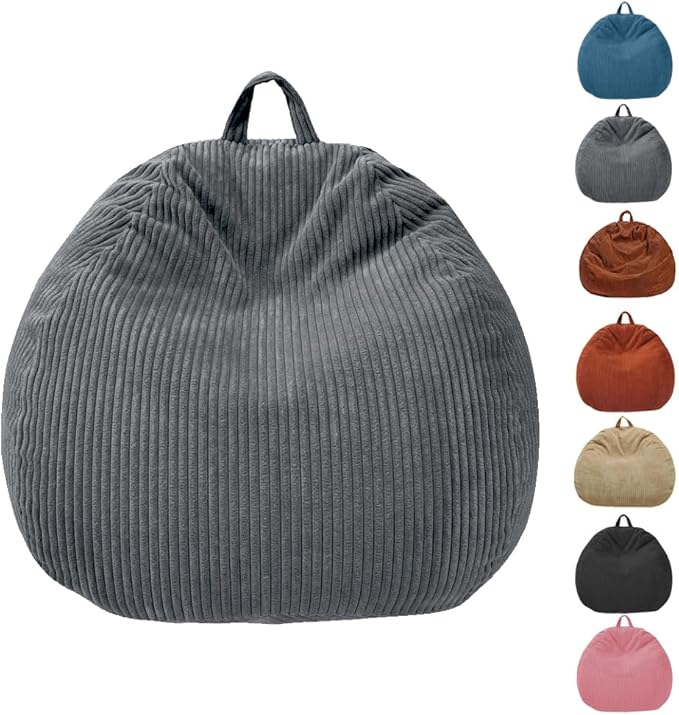 Bean Bag Chairs Cover (No Filler),Bean Bag Cover,Bean Bag for Kids,Adults,Teens-Large 36 x 45 inches Gray Bean Bags - LeafyLoom