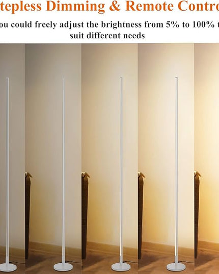 Modern Corner Floor Lamp - 3000K-6000K LED Standing Lamp - Minimalist Dimmable Floor Lamp with Remote Control for Living Room, Bedroom (White) - LeafyLoom