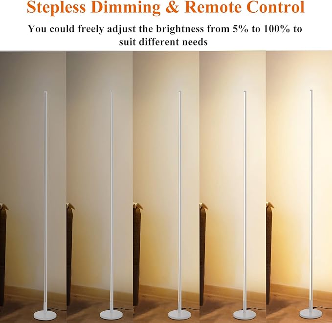 Modern Corner Floor Lamp - 3000K-6000K LED Standing Lamp - Minimalist Dimmable Floor Lamp with Remote Control for Living Room, Bedroom (White) - LeafyLoom